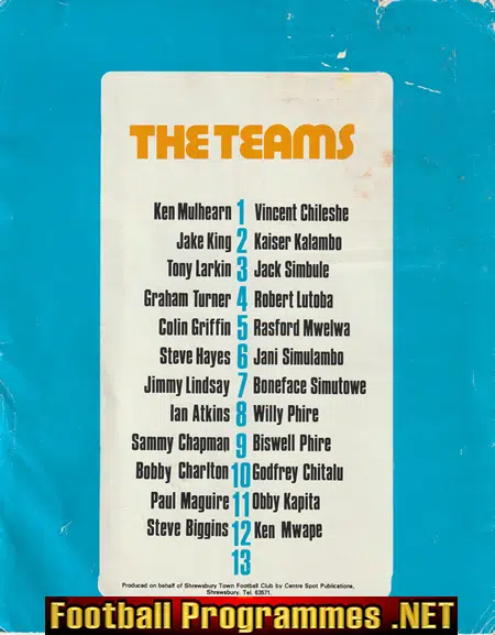 Shrewsbury Town v Zambia 1978 - Bobby Charlton Last Ever