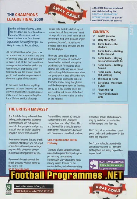 Barcelona v Manchester United 2009 European Cup Final Guide Rome