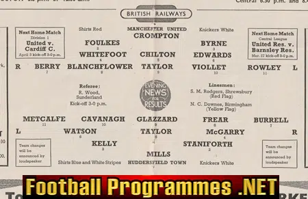 Manchester United v Huddersfield Town 1954 - 1950's Man Utd