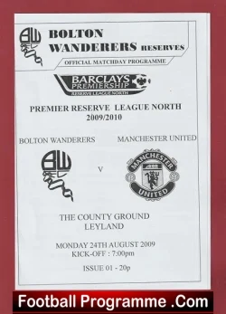 Bolton Wanderers v Manchester United 2009 - Reserves - football programme