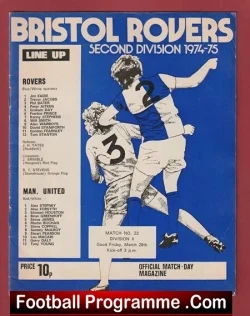 Bristol Rovers v Manchester United 1975 - 2nd Division Season - football programme