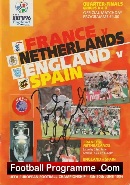 England v Spain 1996 – Euro 96 SIGNED Gazza Paul Gascoigne