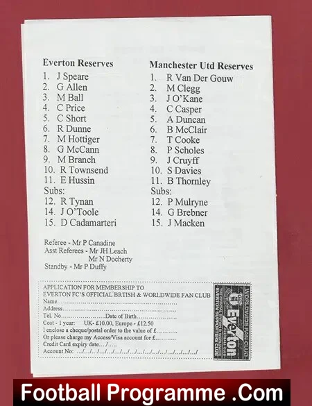 Everton v Manchester United 1997 - Man Utd Reserves