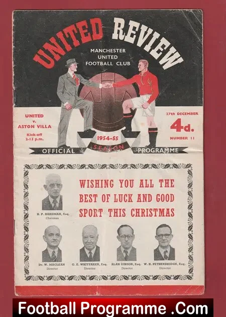 Manchester United v Aston Villa 1954 – Man Utd 1950s Programme