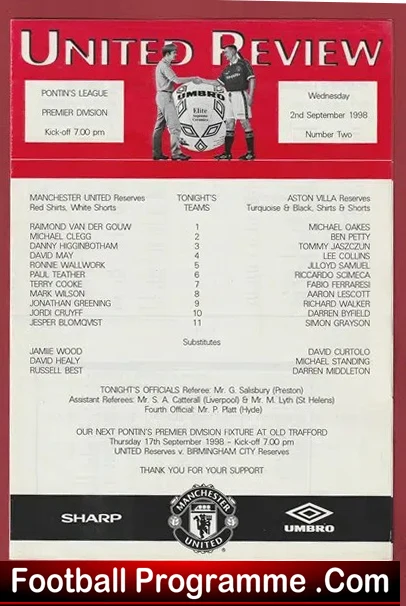 Manchester United v Aston Villa 1998 – Man Utd Treble Season Reserves