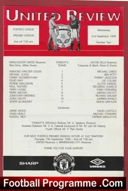 Manchester United v Aston Villa 1998 – Man Utd Treble Season Reserves