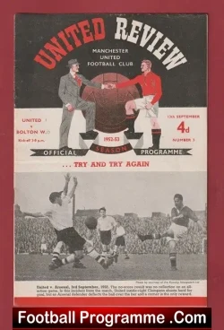 Manchester United v Bolton Wanderers 1952 - 1950's Man Utd - football programme