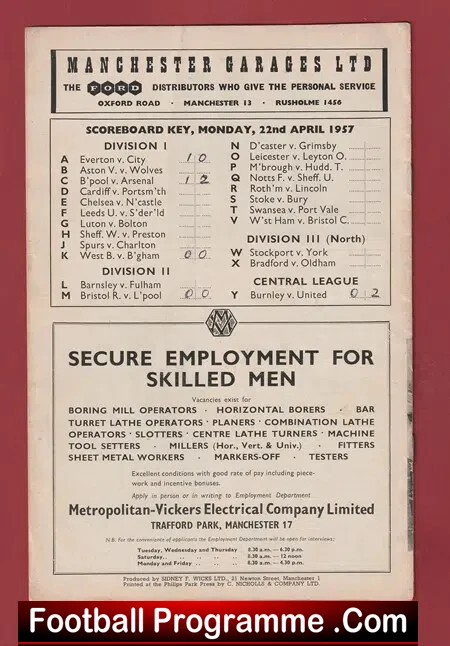 Manchester United v Burnley 1957 - Debut Alex Dawson
