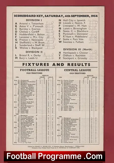 Manchester United v Charlton Athletic 1954 - Man Utd 1950s