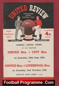 Manchester United v Huddersfield Town 1954 - 1950's Man Utd - football programme