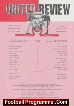 Manchester United v Liverpool 1998 - Man Utd Reserves - football programme