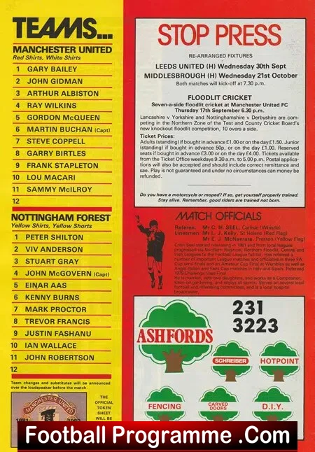 Manchester United v Nottingham Forest 1981