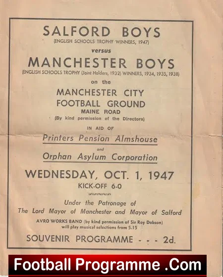 Salford Boys v Manchester Boys 1947 – at Manchester City Dennis Viollet