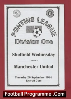Sheffield Wednesday v Manchester United 1996 - Man Utd Reserves - football programme