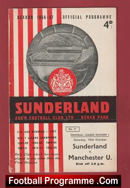 Sunderland v Manchester United 1956 – Man Utd – Rare