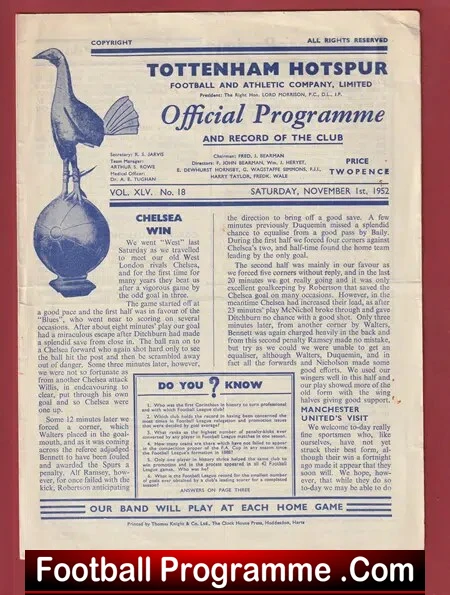 Tottenham Hotspur v Manchester United 1952 – Man Utd