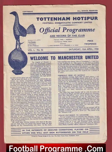 Tottenham Hotspur v Manchester United 1958 – Man Utd 58