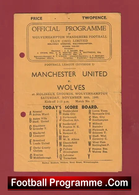 Wolves Wolverhampton v Manchester United 1946 – 1940s Man Utd