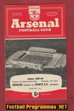 Sparta AC v Glasgow Rangers 1960 – European Cup QF-R at Arsenal