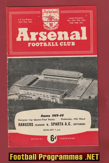 Sparta AC v Glasgow Rangers 1960 – European Cup QF-R at Arsenal