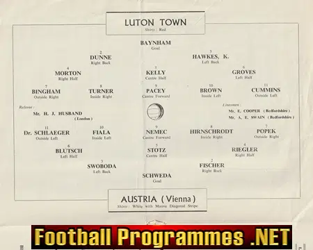 Luton Town v Austria 1959 - Vienna