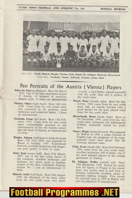 Luton Town v Austria 1959 - Vienna