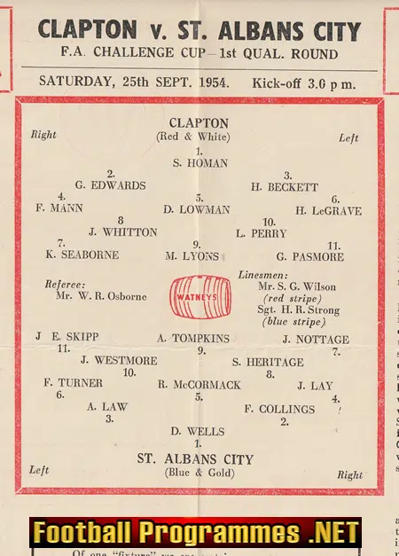 Clapton v St Albans City 1954
