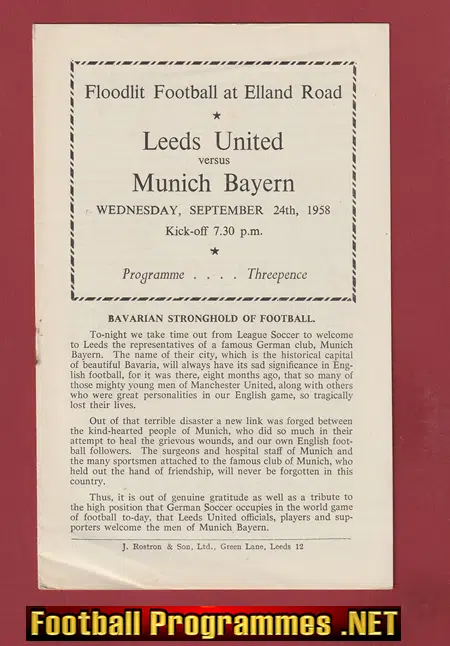 Leeds United v Bayern Munich 1958 - Elland Road Friendly Match