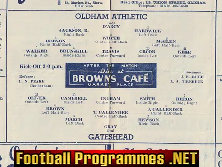 Oldham Athletic v Gateshead 1955