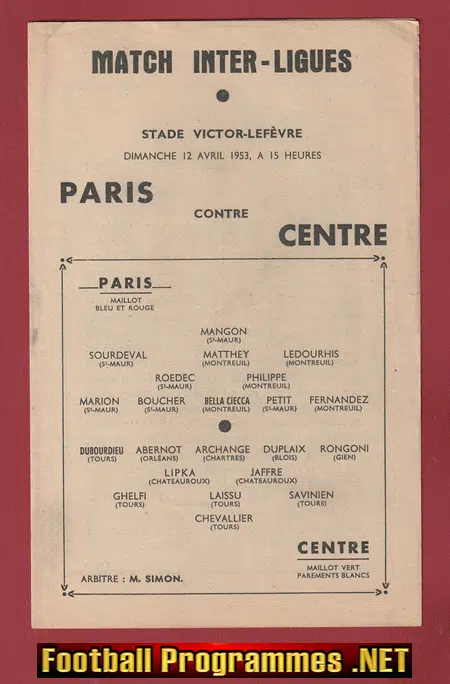 Paris v Centre 1953 – France French Football