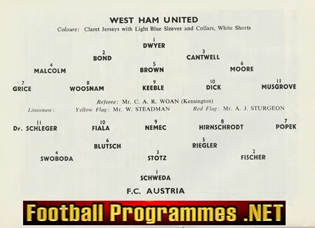 West Ham United v FC Austria 1959 - Friendly