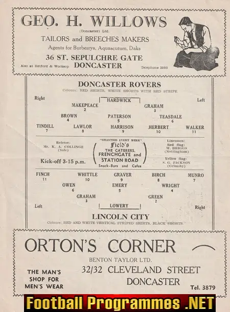 Doncaster Rovers v Lincoln City 1953