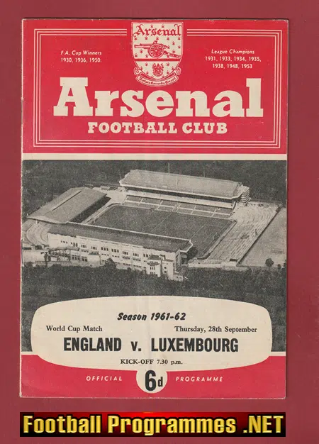 England v Luxembourg 1961 – at Arsenal