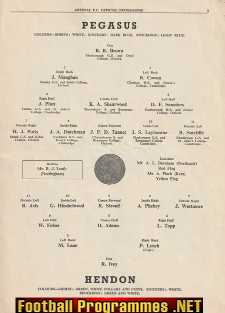 Hendon v Pegasus 1951 - Amateur Cup Semi Final at Arsenal