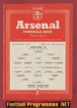 England v Young England 1954 - At Arsenal + Duncan Edwards