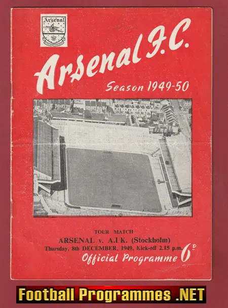 Arsenal v AIK 1949 – Stockholm Sweden Friendly