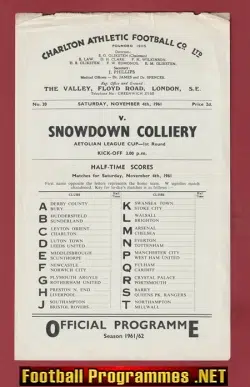 Charlton Athletic v Snowdown Colliery 1961 – Aetolian Cup