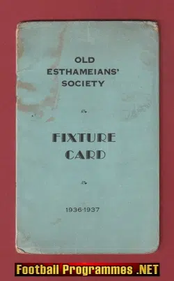 Esthameian Society Football Fixture Card 1936 – 1937