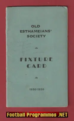 Esthameian Society Football Fixture Card 1938 – 1939