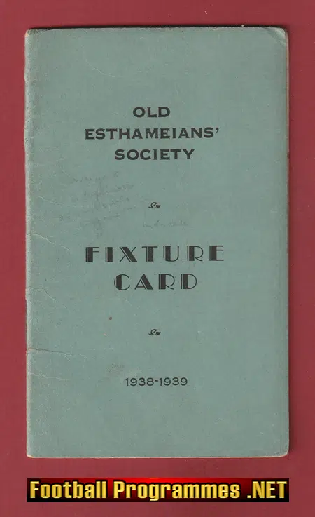 Esthameian Society Football Fixture Card 1938 – 1939