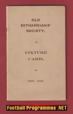 Esthameian Society Football Fixture Card 1935 - 1936