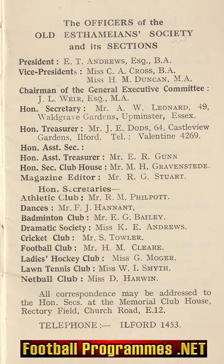 Esthameian Society Football Fixture Card 1935 - 1936