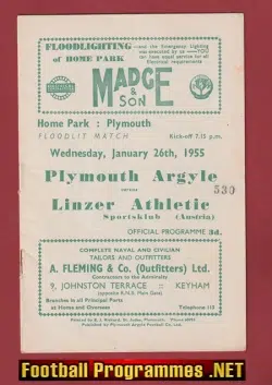 Plymouth Argyle v Linzer Athletic 1955 – Friendly Match Austria