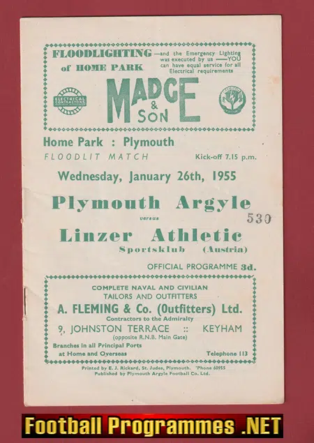 Plymouth Argyle v Linzer Athletic 1955 – Friendly Match Austria