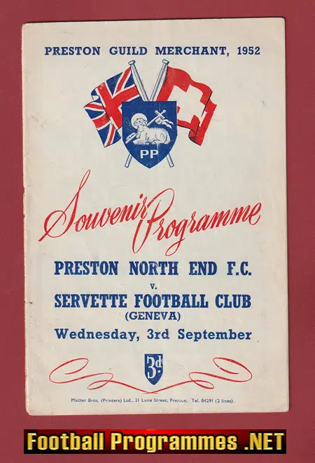 Preston North End v Servette 1952 – Friendly Match – Switzerland