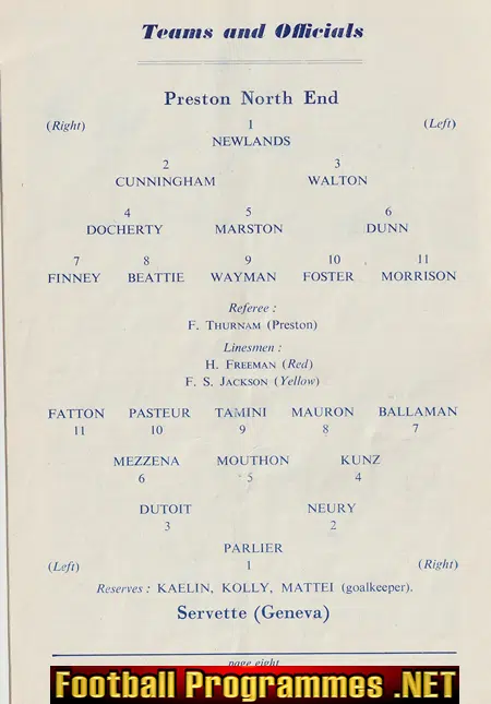 Preston North End v Servette 1952 - Friendly Match - Switzerland