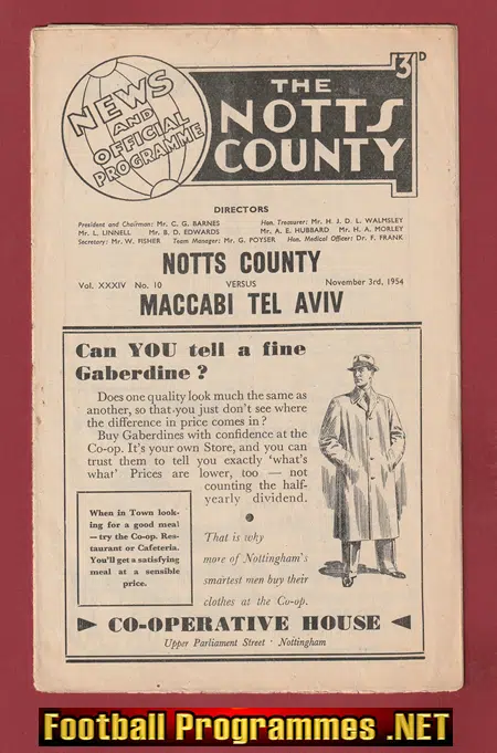 Notts County v Maccabi Tel Aviv 1954 – Jewish Israel Team