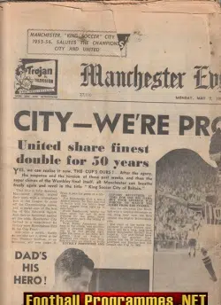 Manchester Evening News Paper 1956 Man Utd Double Triumph