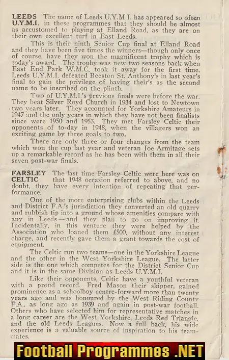 Leeds UYMI v Farsley Celtic 1955 - Senior Cup Final