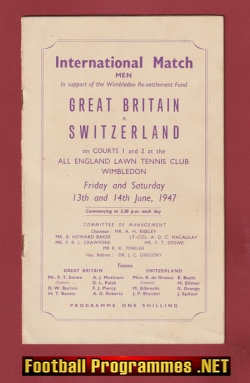 Great Britain v Switzerland 1947 – Wimbledon Tennis + Ticket